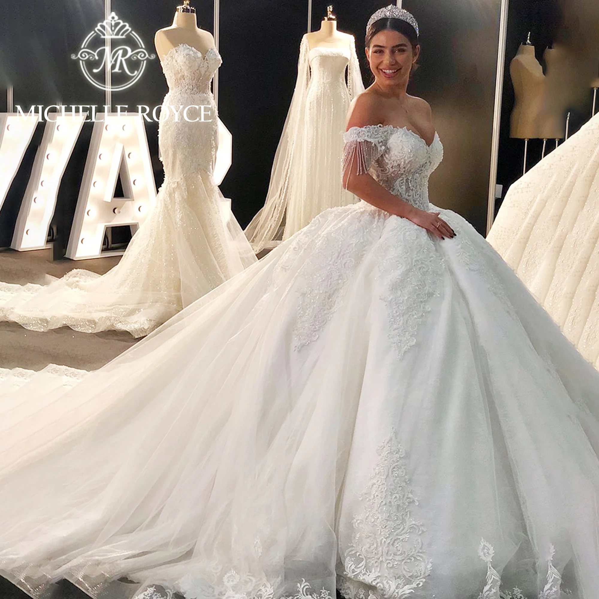 

Michelle Royce Ball Gown Luxury Wedding Dresses For Women 2024 Beading Sweetheart Off the Shoulder Wedding Gown Vestido De Novia