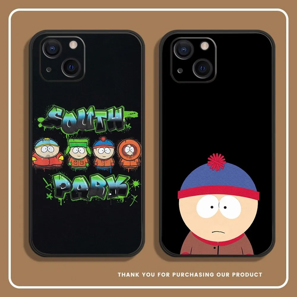 Cartoon S-SouthS P-Park Funny Phone Case For iPhone 14,13,12 Mini 11 Pro XR,X,XS,MAX 6S,7,8 Plus Silicone Cover Soft black