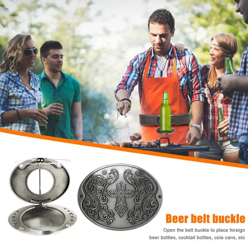 Cinturón de soporte de Metal portátil para cerveza, soporte de taza para bebida, Mini cinturón de cerveza, bandeja con hebilla, soporte para taza para Picnic, fiesta, barbacoa