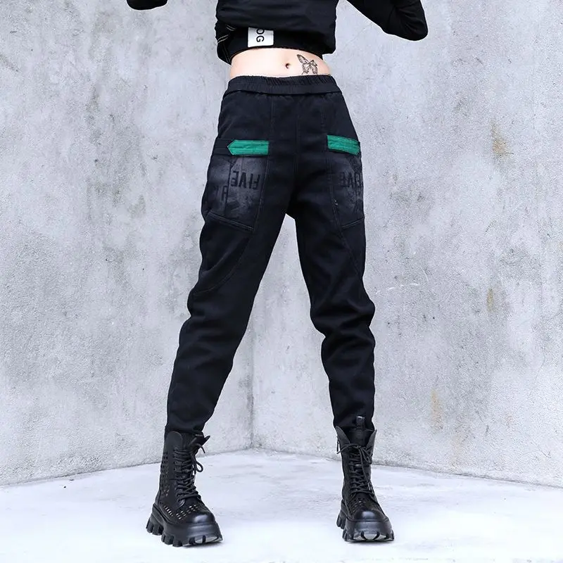 

Корейская версия, осенне-зимние новые толстые джинсы, женские свободные шаровары, утягивающие универсальные трендовые брюки с эластичной резинкой на талии