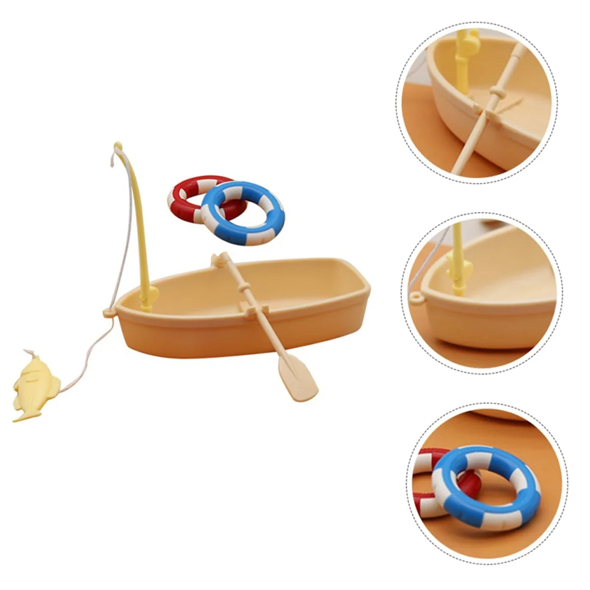 L67A 2 Set Anello da nuoto Barca in miniatura Anello di salvataggio Remi Canoa Barca da crociera Giocattolo Barca a vela in plastica per uso domestico