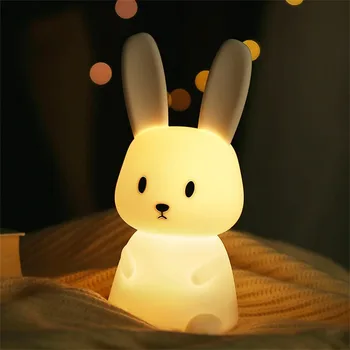 Led night light bonito coelho animal dos desenhos animados lâmpada de silicone regulável usb recarregável para crianças quarto presente luz dormir