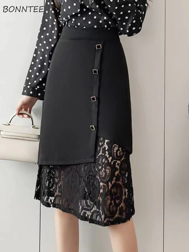 

Lace Trumpet Skirts Women Elegant Patchwork Office Lady Streetwear Irregular A-line Faldas High Waist Korean Fashion Designed