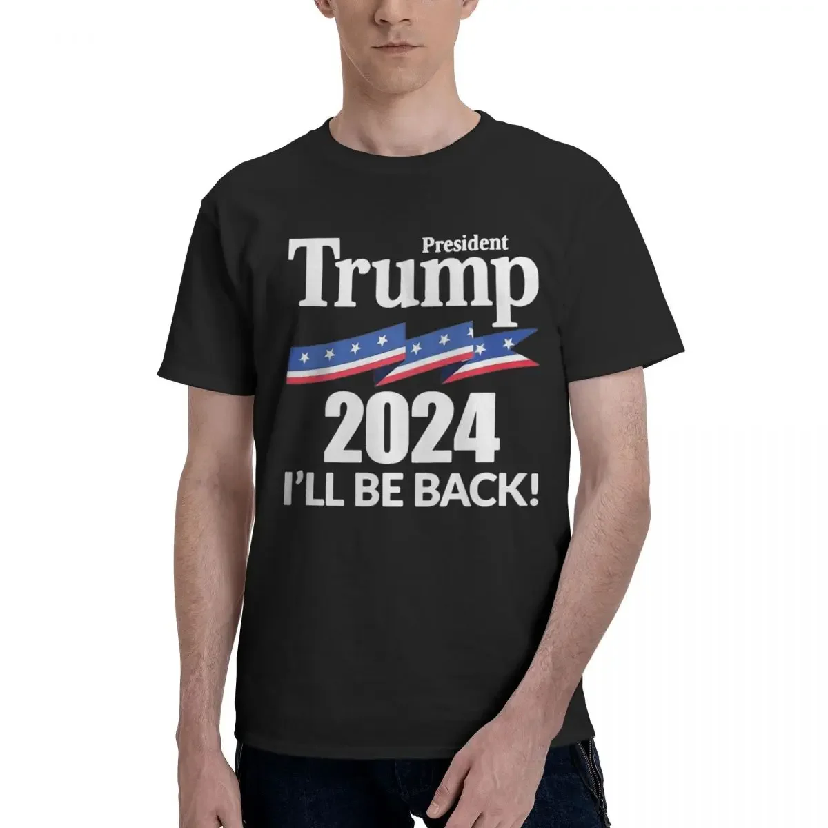 President Trump 2024 I Will Be Back T-Shirts Men Funny Pure Cotton Tees Crewneck Short Sleeve T Shirts New Arrival Clothes