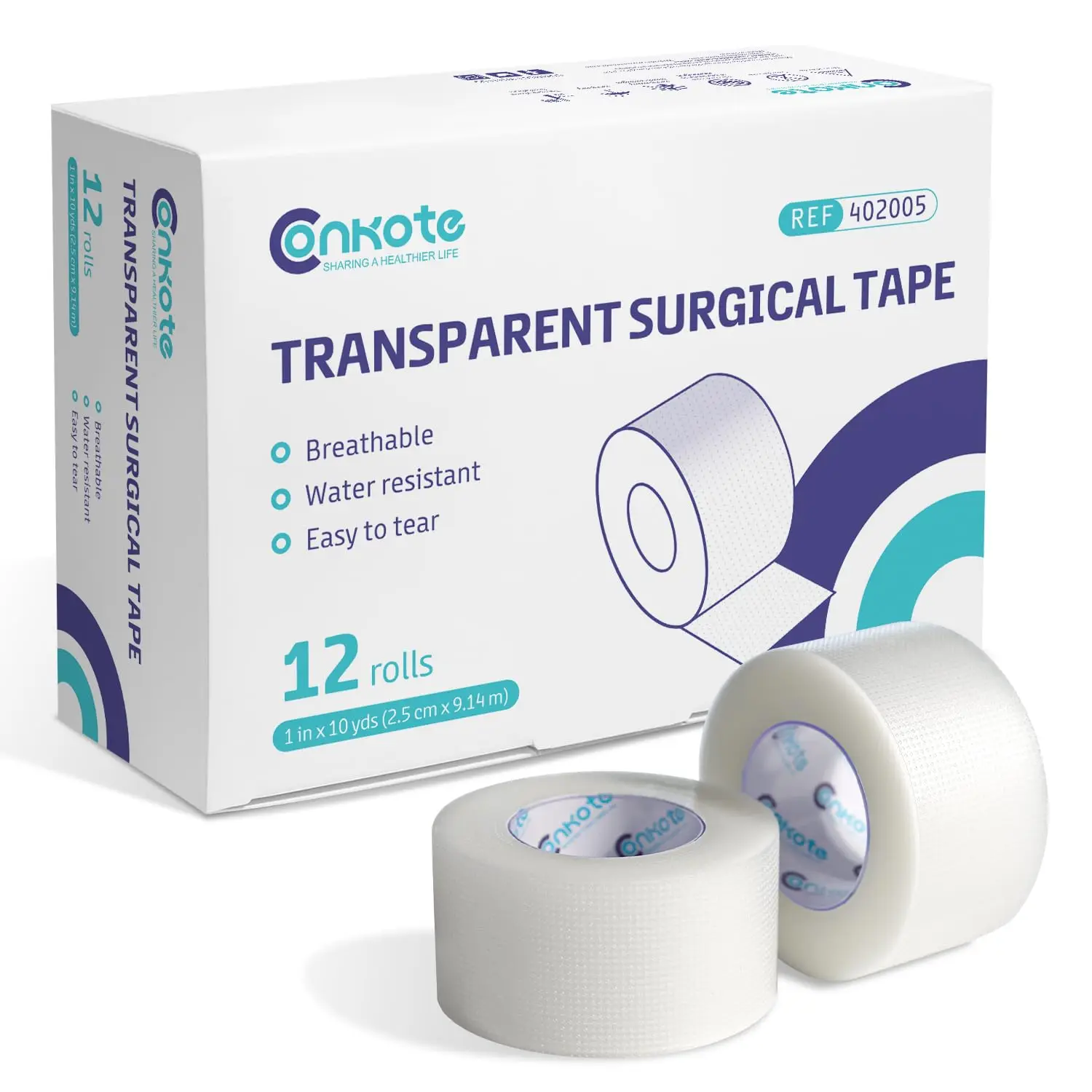 

Transparent Medical Tape 1' x 10 Yards, First Aid Adhesive Clear Surgical Bandage Tape for Wound Care, 12 Rolls