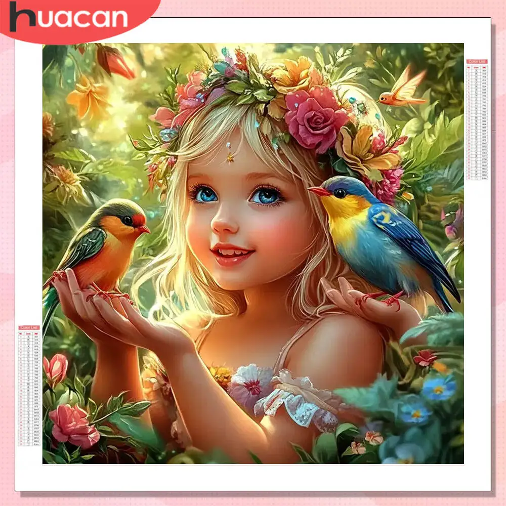 HUACAN 5D Diy Diamant Malerei Mädchen Porträt Voller Bohrer Dekoration Für Zuhause Diamant Mosaik Vogel Tier Strass