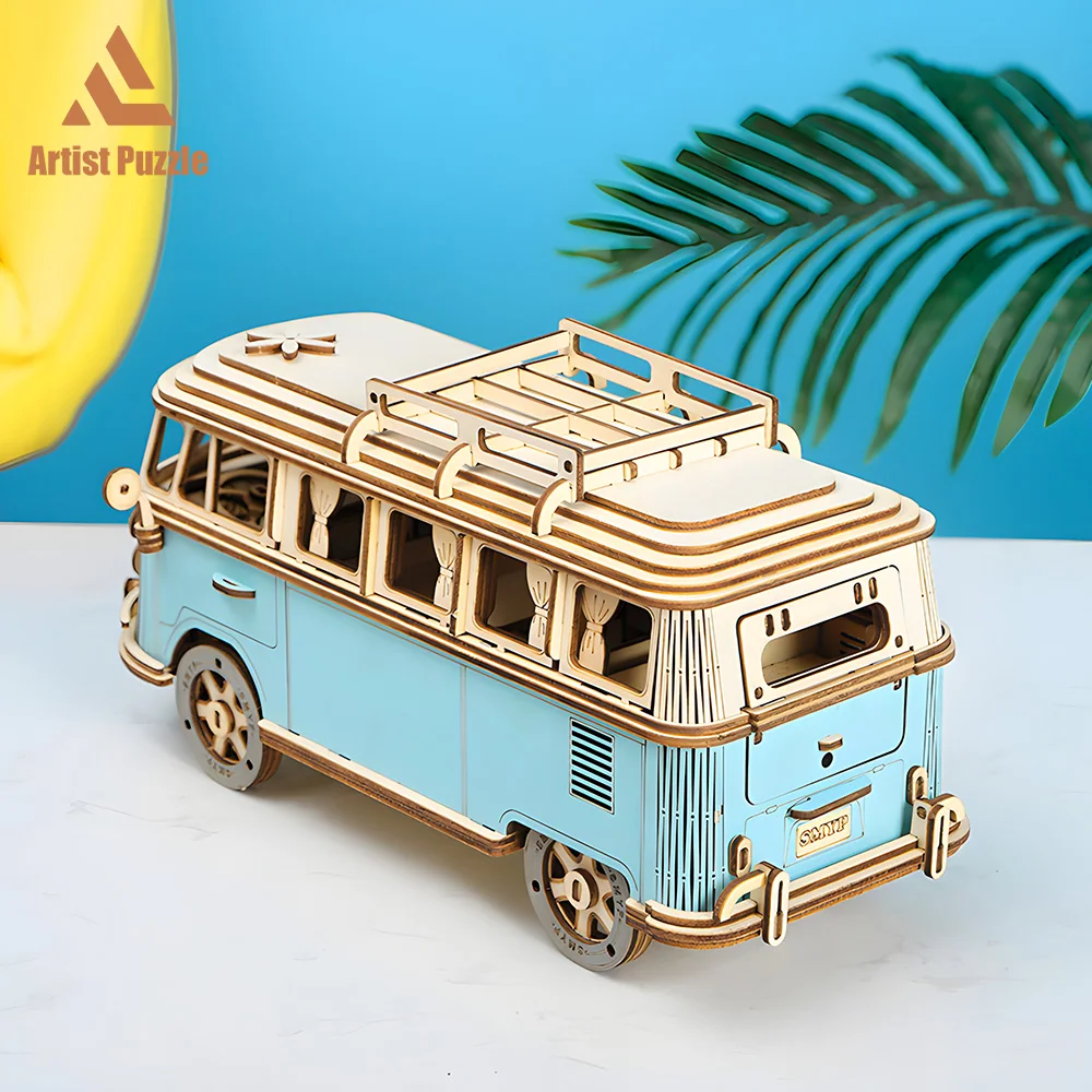 Modelo de madera 3D Montessori para niños y adultos, juguete de bloques de construcción de juegos de fiesta, artesanía de decoración de escritorio, regalo de coche Diy