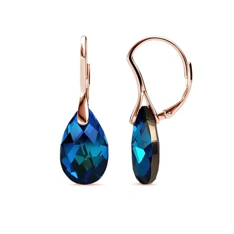

Daisini Simple Deep Blue Bare Stone Swarovski Crystals Dangle Earrings for Women Ear Piercing Design Shining Brass Jewelry