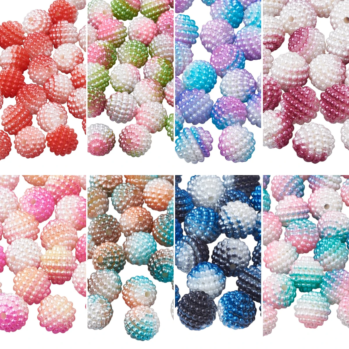 

200pcs Acrylic Berry Beads Imitation Round Pearl Combined Beads Rainbow Gradient Mermaid Color For Jewelry Making Diy Bracelet