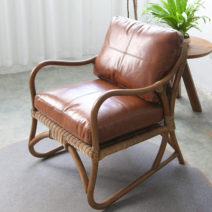 New Chinese-style Indonesian natural rattan chair household Nordic style light luxury living room single leisure lazy sofa chair