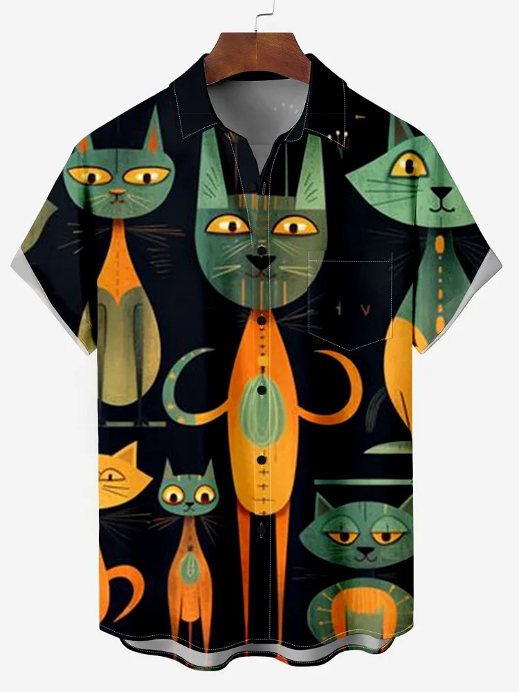 Chemise d'été à manches courtes pour hommes, imprimé Animal de dessin animé drôle, hauts décontractés, mode de rue, vêtements Harajuku pour hommes