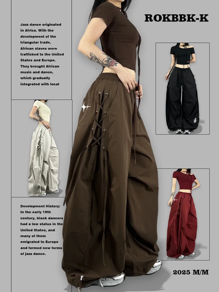 

Женские спортивные брюки в стиле хип-хоп, повседневные, длинные, для джазовых танцев, уличный стиль, модный тренд, бренд ROKBBKK, с завышенной талией