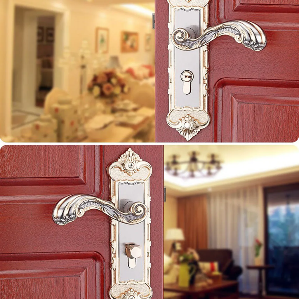 European Vintage Interior Entrance Lever Door Handle [With Three Keys] Lock Latch For Office Bedroom Front Door Hardware Tools