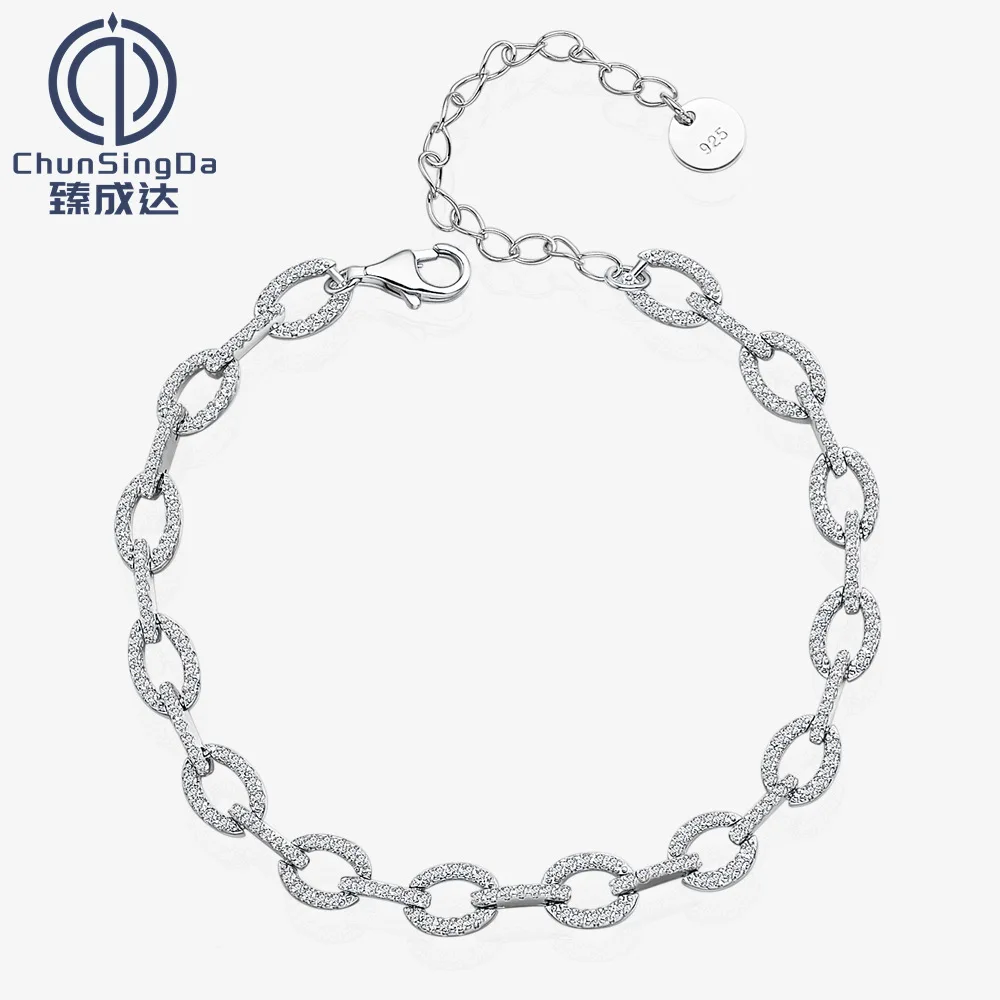 

2023 New Micro Inlaid Full Diamond Chain Pure Silver Bracelet for Men and Women, European and American Fashion Versatile