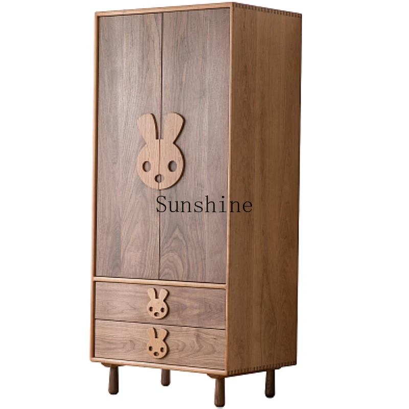 

Nordic children's wardrobe black walnut cherry wood environmentally friendly children's room wardrobe