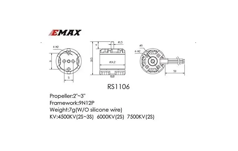 EMAX RS1106 1106 -4500kv Micro Brushless Motor (1 pcs) - 4500KV for micro tiny mini RC drone 2” to 3” propellers