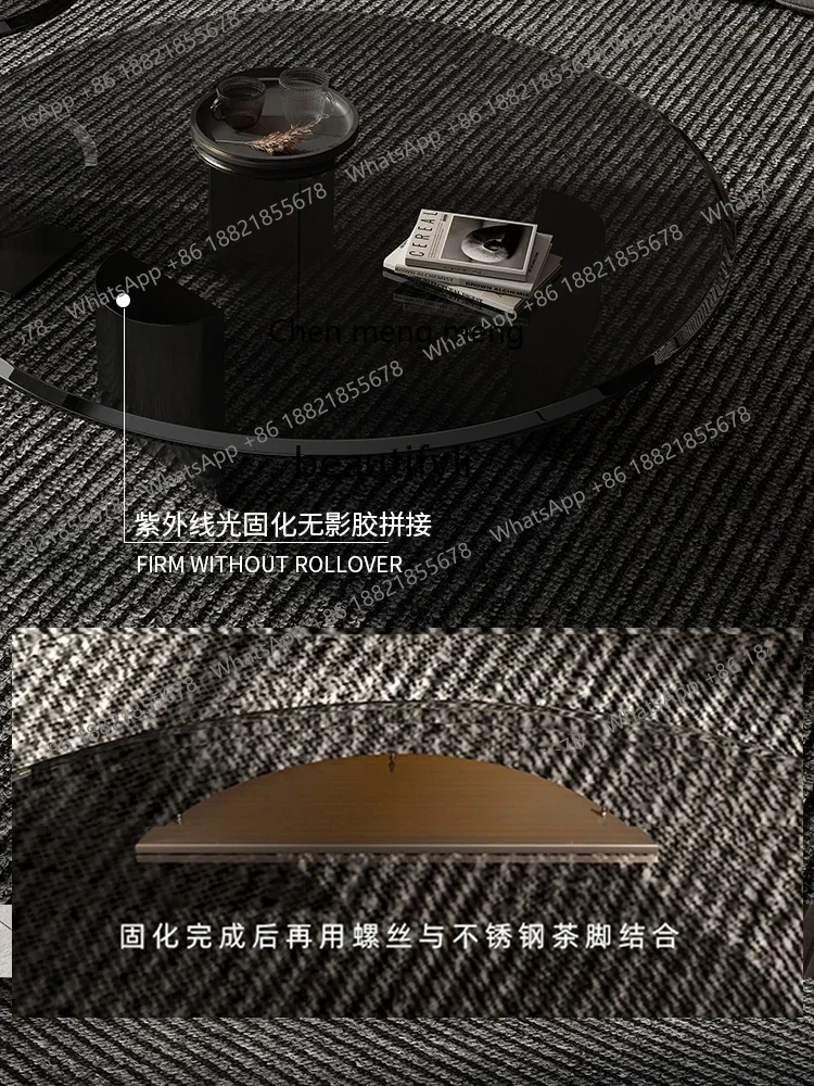 200302Suspension Tempered Glass round Tea Table Combination Modern Minimalist Italian Minimalist Living Room Coffee Table