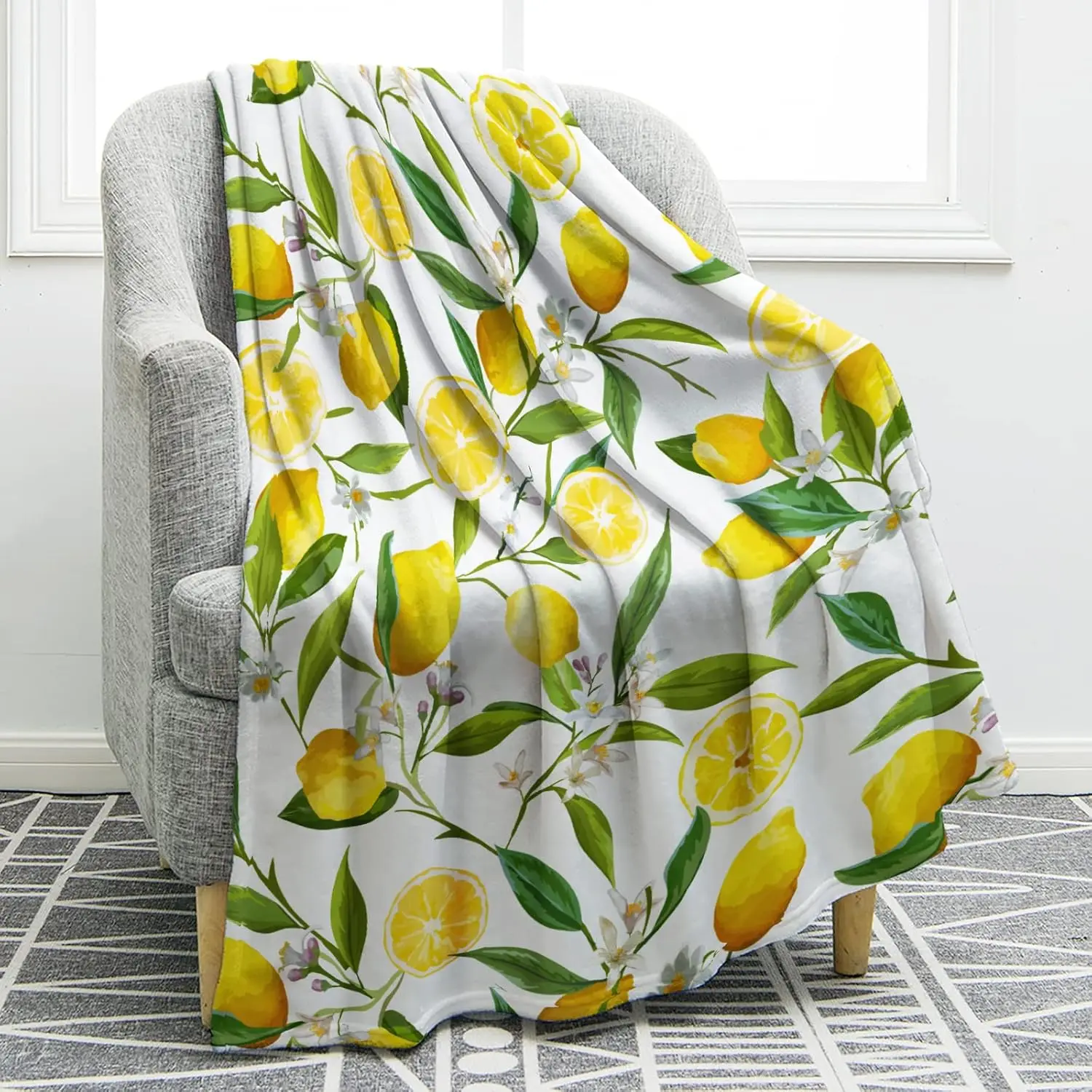 Lemon Blanket Fruit Cartoon Flannel Throw Family Blanket Office Home Sofa Lunch Break Picnic Blankets Student Blankets Nap Gifts