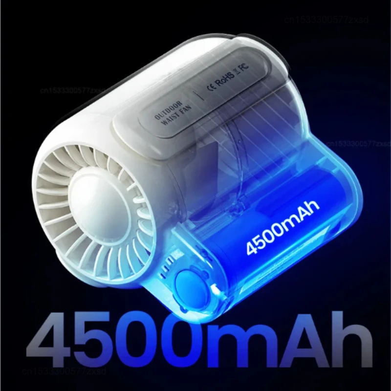 Waist Hanging Fan 4500mAh Rechargeable Portable Cooling Fan for Summer Camping Mountaineering Sports Travel Outdoor Use