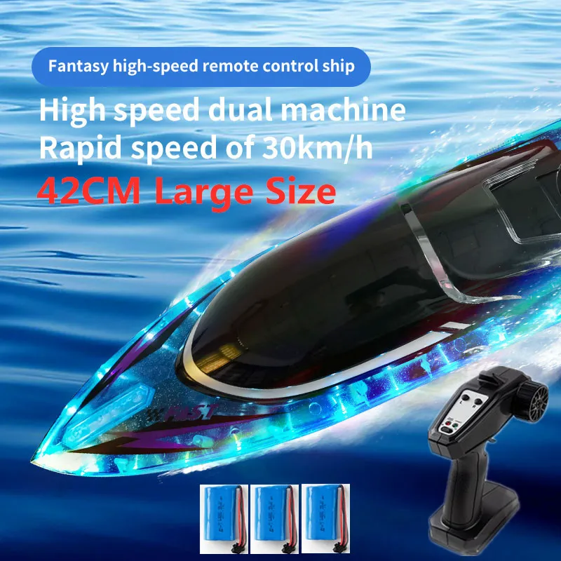 

42cm big size Remote Control Racing Boat RC Speedboat LED Light Capsized Reset High Speed Racing Waterproof Ship Toy Boy Gfits