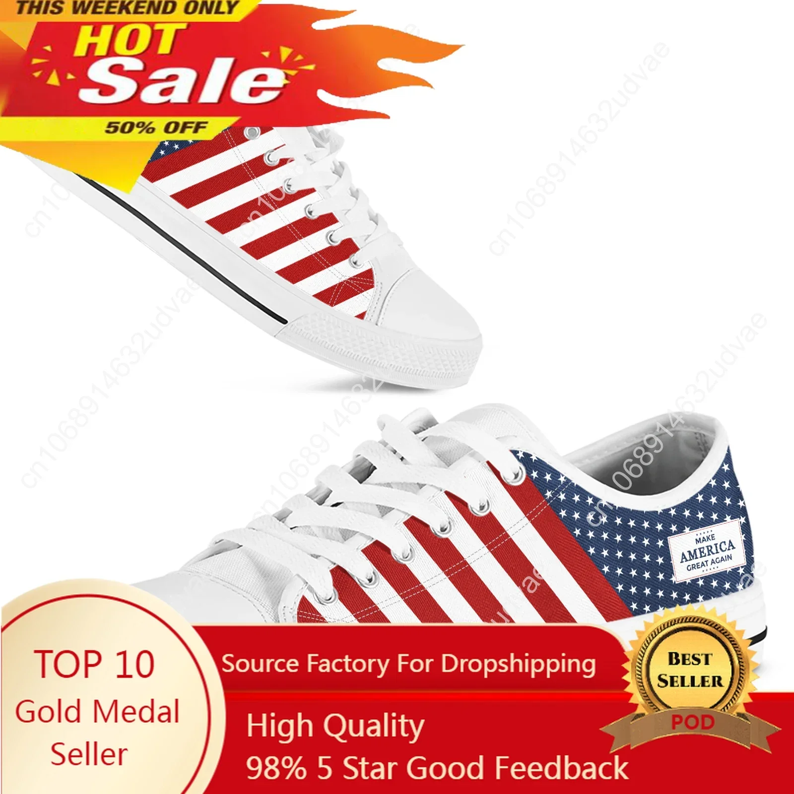 Bendera Amerika MAGA Fourth Juli sepatu kanvas wanita musim panas sepatu kasual flat ukuran Plus 45/46