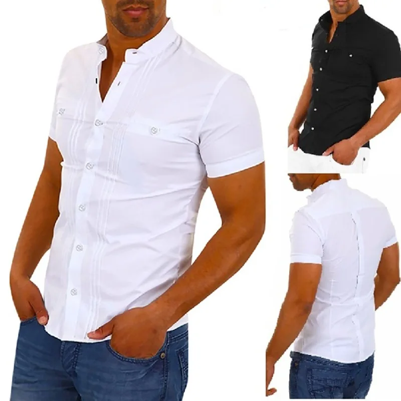 Summer New Foreign Trade European and American Men's Short Sleeved Shirt Spliced Shirt Trendy Men