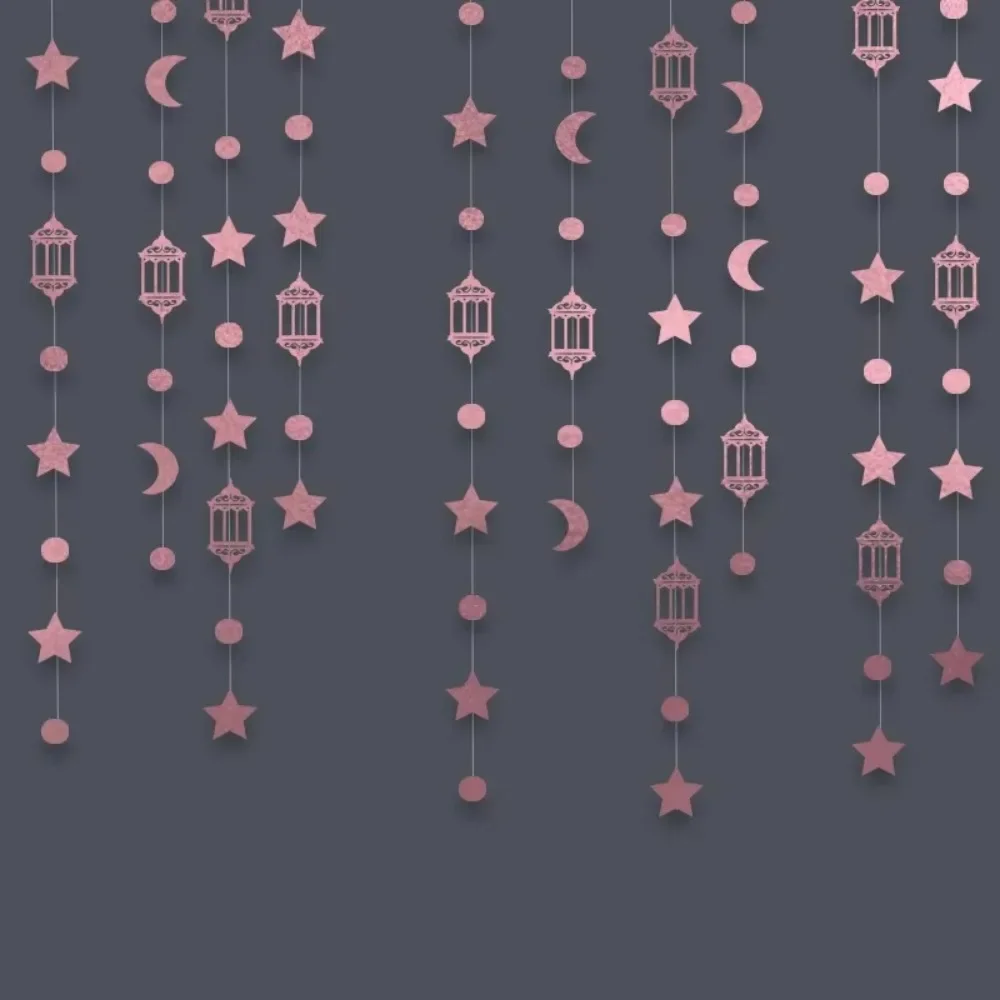 4M Eid Mubarak แบนเนอร์เครื่องประดับ Gold Silver Star Moon โคมไฟ Ramadan Kareem Hang Garland กระดาษ DIY Home Decor ดึงธง