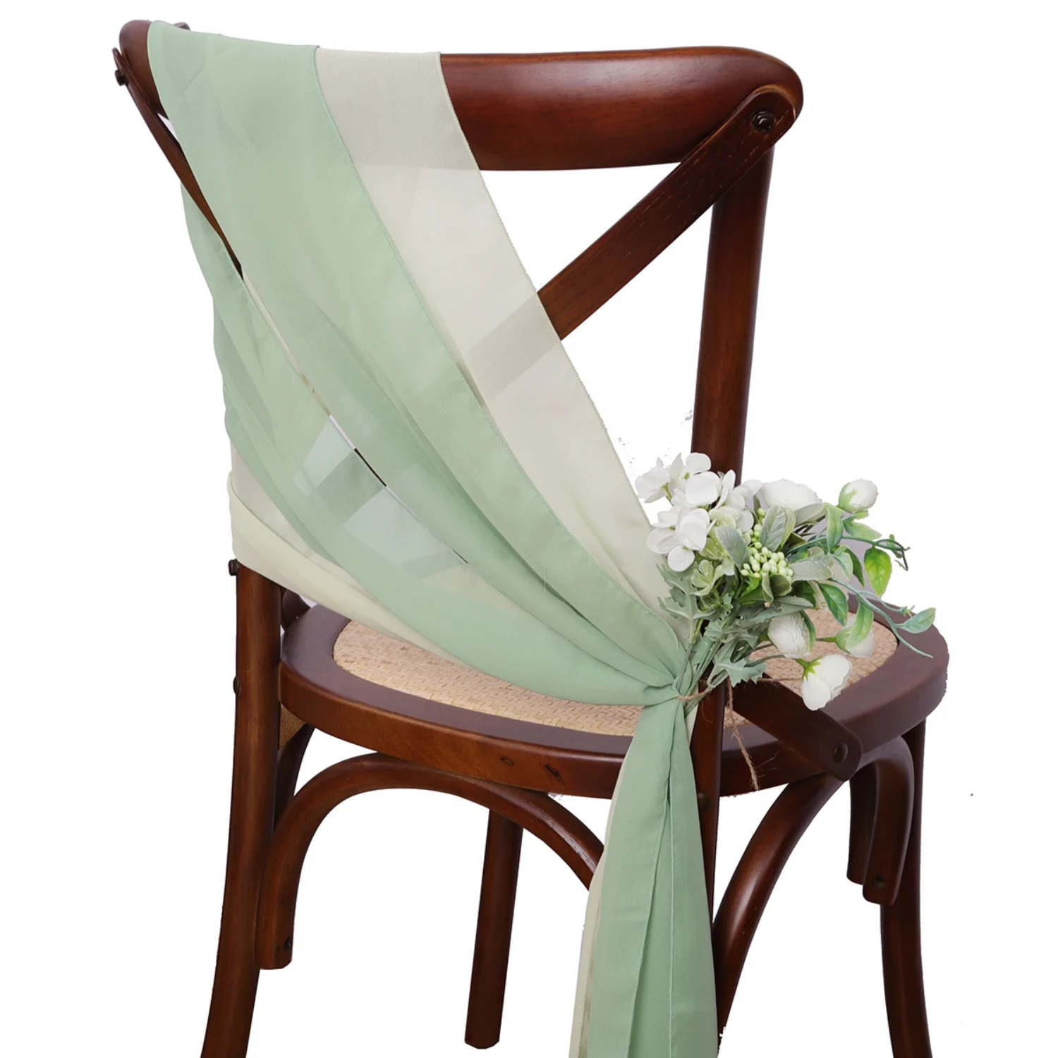 Elegant 17x275cm Christmas Green Chiffon Chair Sashes - Set of 24 Pieces. Sage Chair Sash Wedding Ribbon for Wedding Party Decor