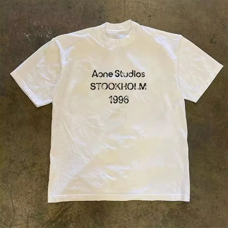 2026 Sommer-Trend Übergroßes T-Shirt Atmungsaktive Baumwolle Retro Distressed Stockholm 1996 Schriftzug Unisex Lässige Sweatshirts