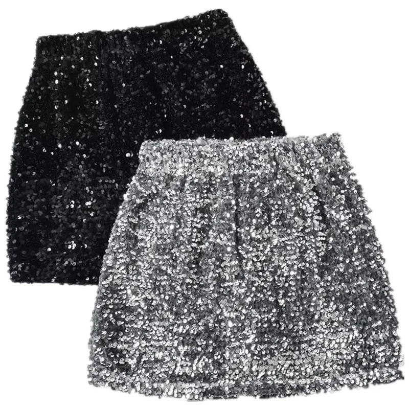 

iny Sequin Skirt High Waist A-Line f Body Summer New Women's Design Versatile ort Skirt Front ort Ba Long