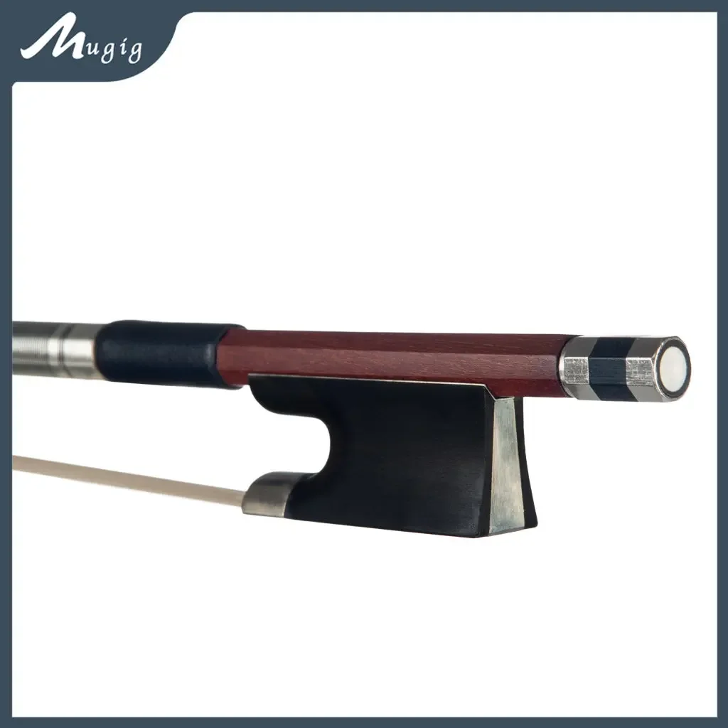 Mugig Brazilwood 4/4 Violin Bow Brazilwood Round Stick Ebony Frog Natural Mongolia Horsehair Sheep Skin Grip