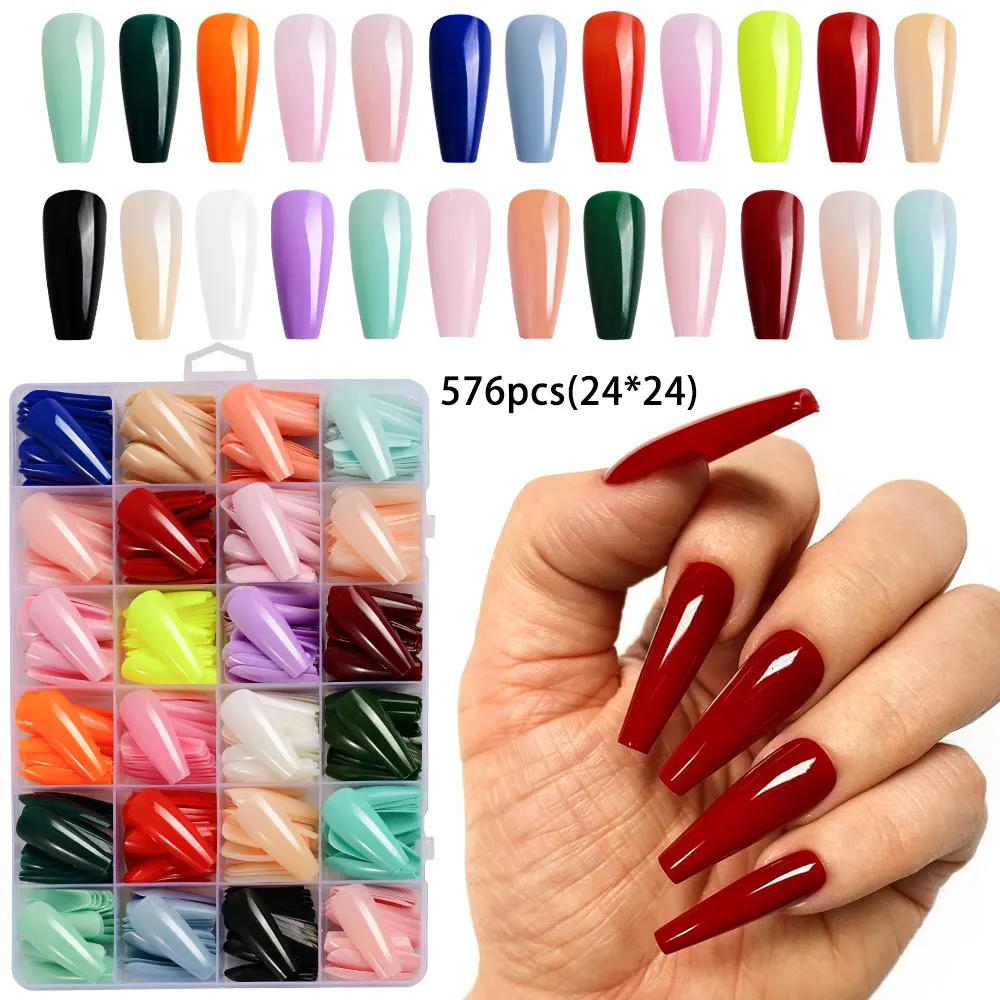 576pcs Glossy Ballerina Fake Nail Tip Mixed Color Long Ballet Press-On Nails Nude Color False Nails Nail Art Tool For Nail Salon