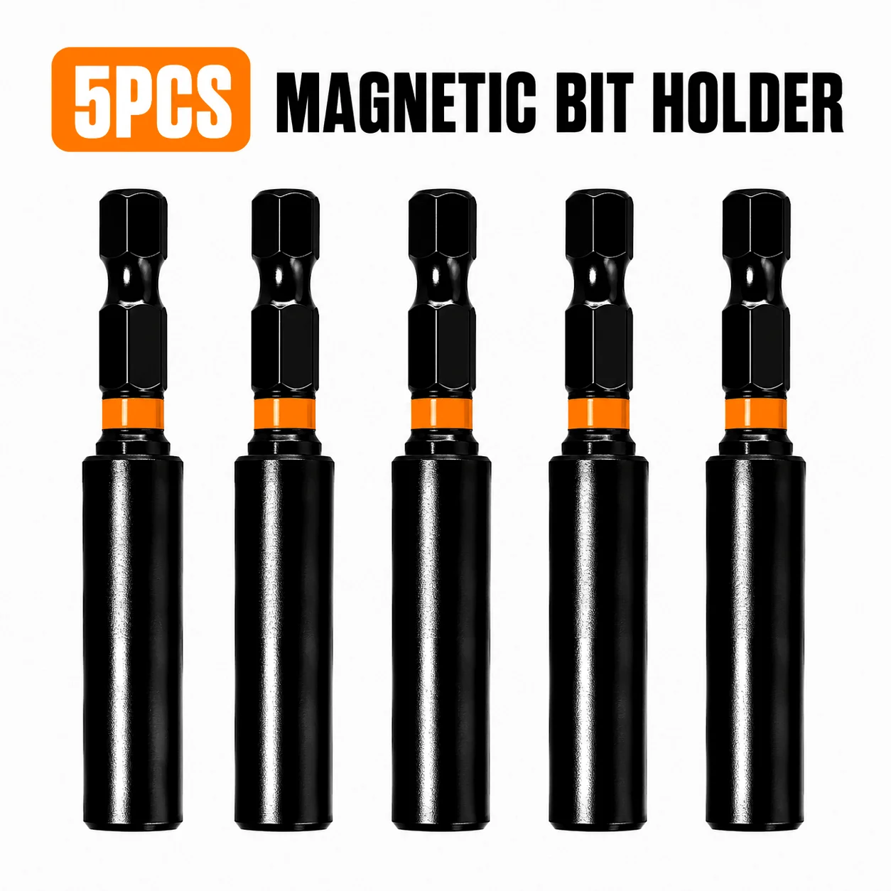 5PCS Magnetic Bit Holder, 60mm 1/4 Inch Hex Shank S2 Steel Screwdriver Bit Extender for Impact Driver & Drill