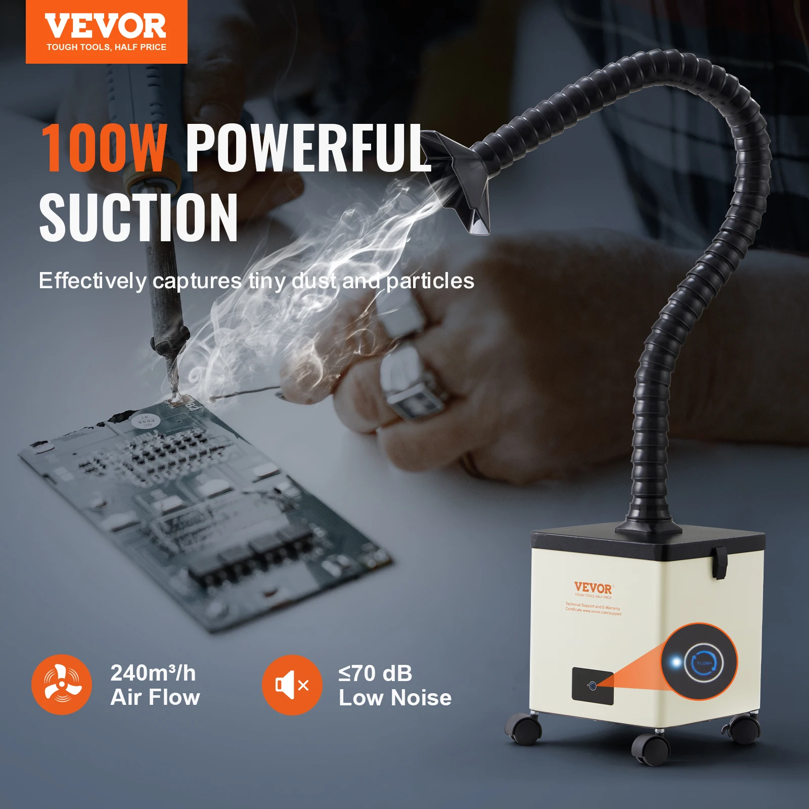 VEVOR Solder Fume Extractor,100W/150W Soldering Smoke Extractor with 3-Stage Filters, Strong Suction Smoke Absorber and Purifier