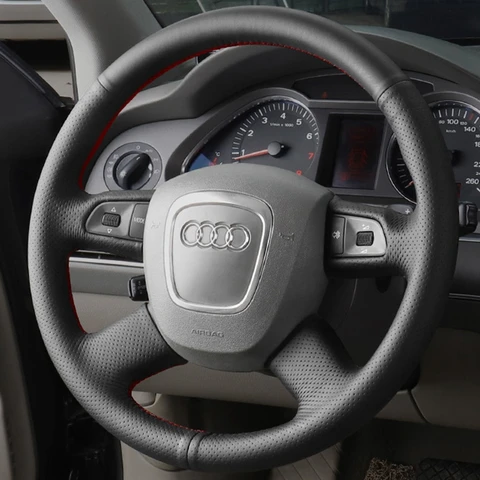 Чехол на руль из искусственной кожи черного цвета для Audi A3 8P Sportback, A4 B8 Avant, A5 8T, A6 C6, A8 D3, Q7 8R, Q5 4L, S4, S3