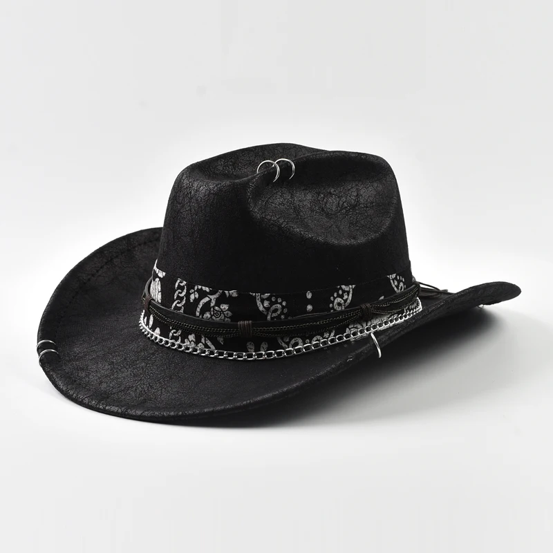 Neue Punk Stil Western Cowboy Hut Für Frauen Männer Vintage Big-edge Cowgirl Jazz Hut Feiertage Party Cosplay Hut – Detail 3