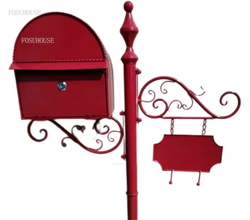 Retro Mailboxes Outdoor Villa Community Garden Letter Box Wrought Iron Outdoor Rainproof Inbox Outdoor Floor Mailbox