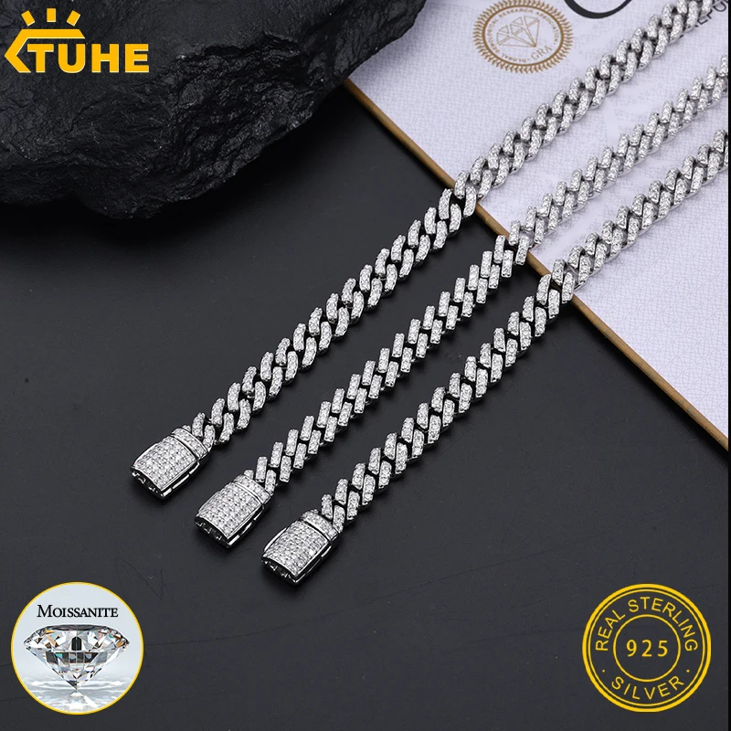 

TUHE Unisex VVS1 D Color Moissanite 6mm Cuban Chain Bracelet S925 Silver For Men Hip Hop Jewelry
