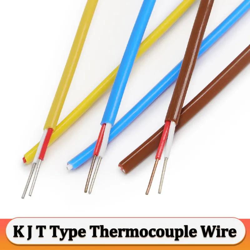 2-10m K J T Type 2-Cores Thermocouple Wire High Temperature Measuring Compensation Cable PTFE Insulator Electronic Line