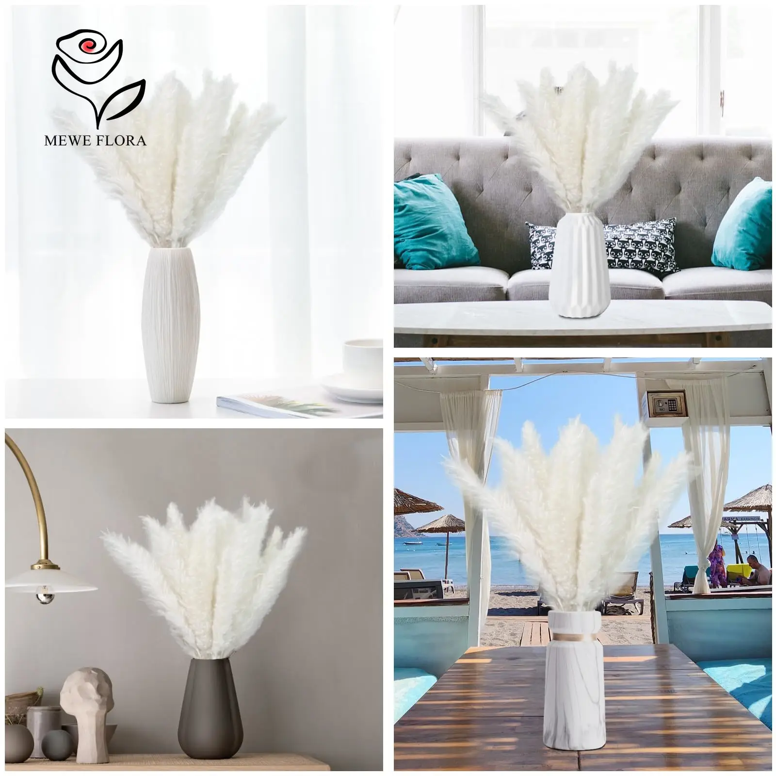 18 Stems Natural Dried Flowers Fluffy Pampas Grass Reeds Bouquet Boho Living Room Decoration Wedding Centerpiece Arrangements view 6