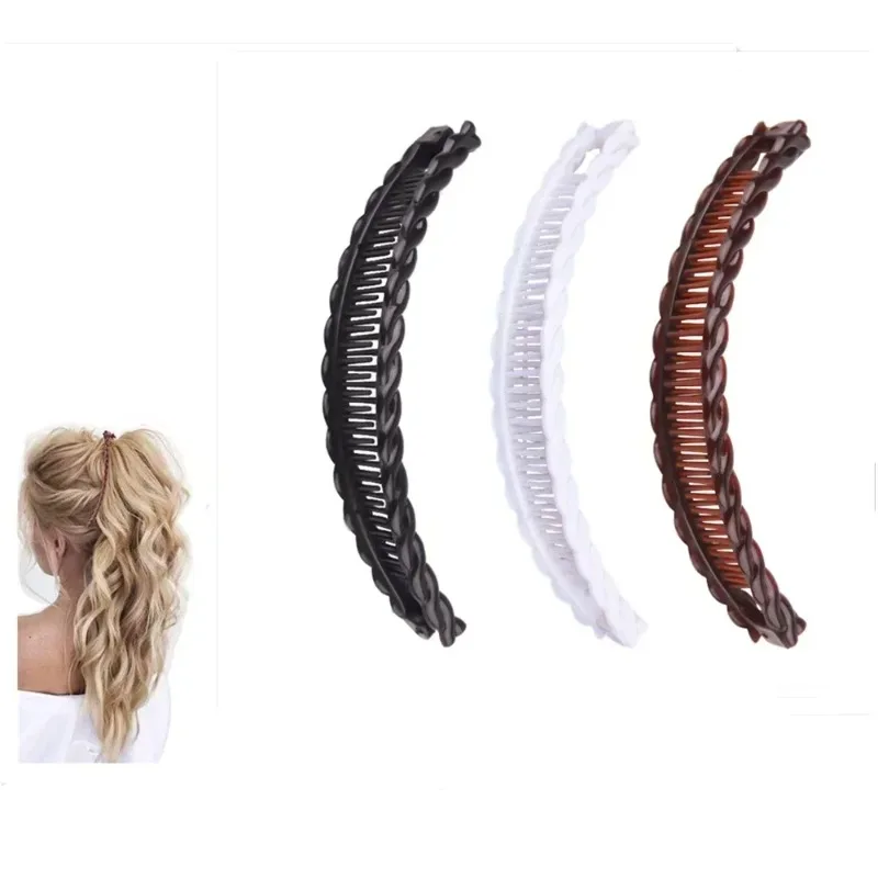 1 pz tinta unita Vintage Banana fermaglio per capelli per le donne ragazze onda pettine tornante stile Braide strumento moda pratici accessori per capelli