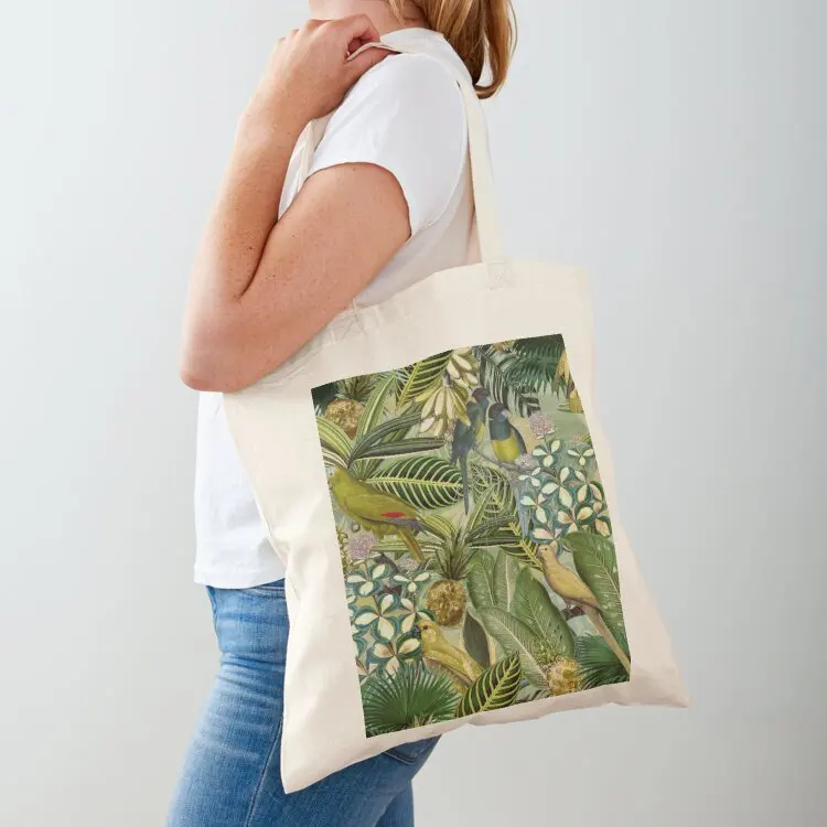 Vintage Green Tropical Bird Jungle Botanical Night Garden Nightgarden Tote Bag shopping bag tote bags aesthetic Beach bag