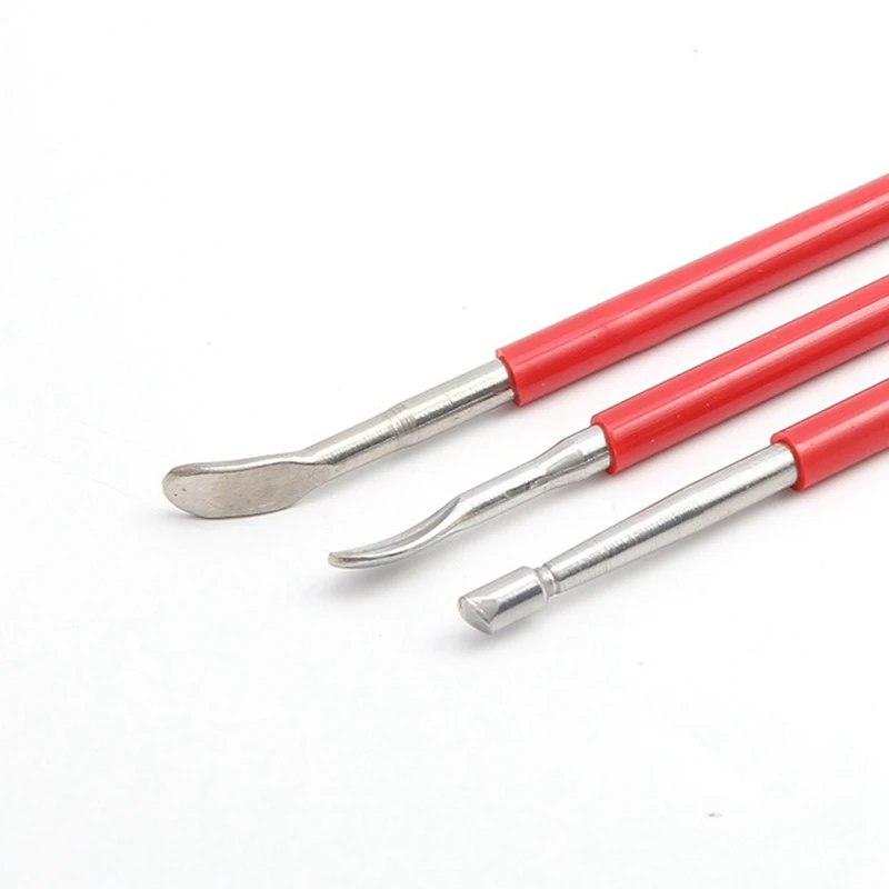 3Pcs DIY Handmade Leather Carving Tools DIY Hand-Made Leather Sculpture Red&Silver