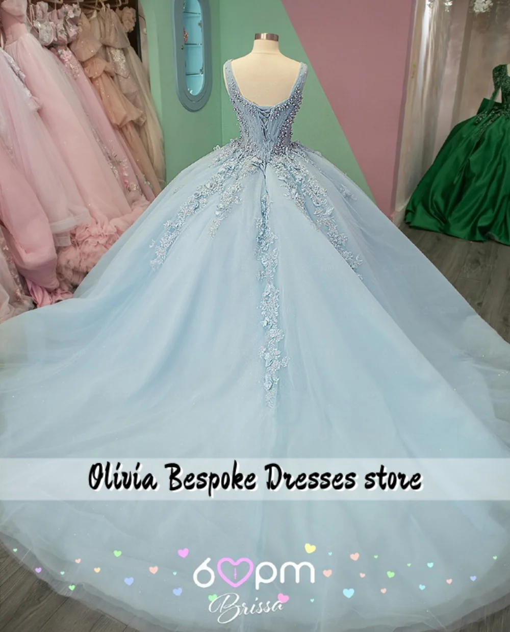 블루 15세 킨세아녜라 드레스 2026 비즈 레이스 아플리케 볼 가운 생일 파티 드레스 맞춤 제작