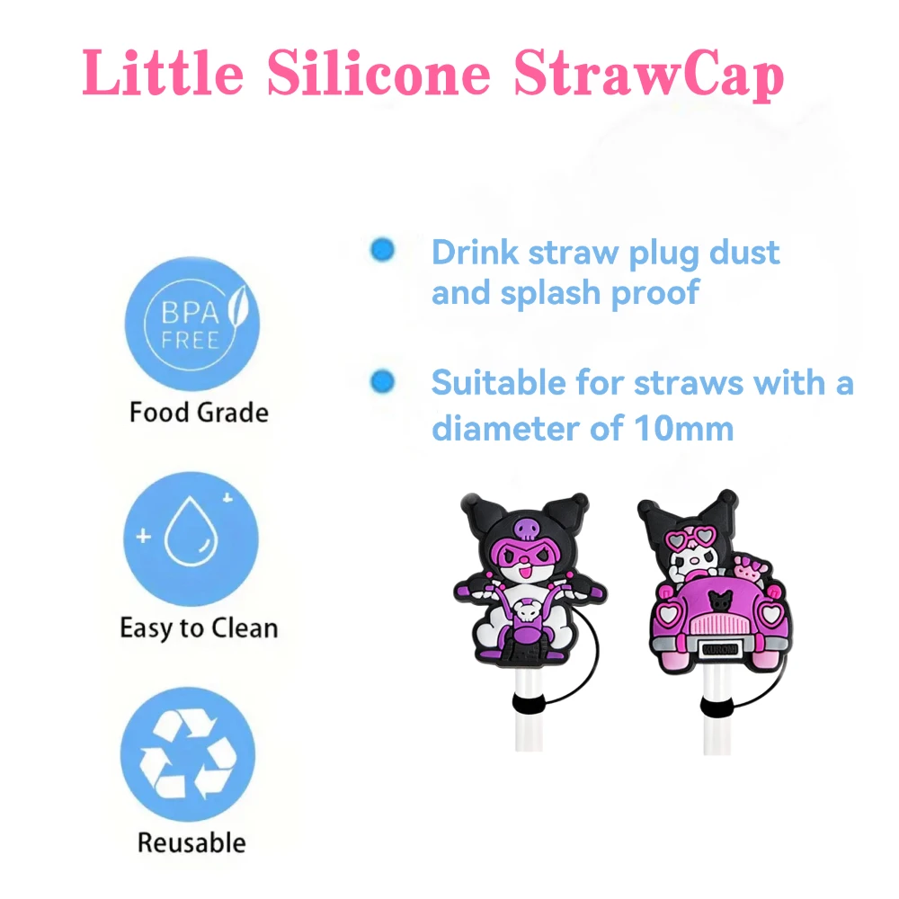 MINISO Sanrio series Straw Cover Cap Cartoon 10MM Drink Straw Plug Reusable Splash Proof Drinking Cup Straw Cap charm Pendant