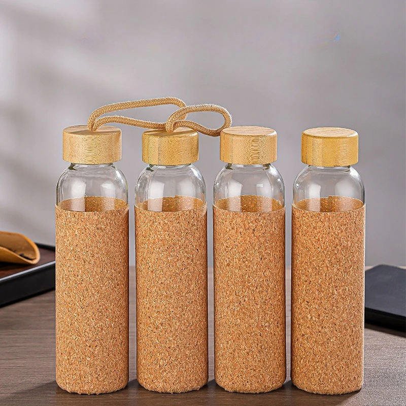Convenient Glass Water Bottle Brown Bark Cup Cover Transparent Glass Water Bottle Leak Proof Lid Reusable Sports WaterBottle Gym