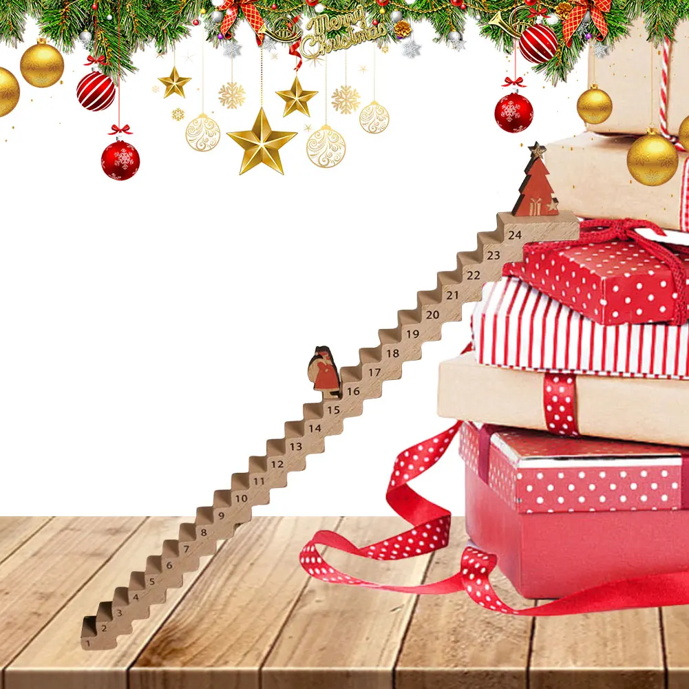 Calendario de Adviento de Navidad 2024, calendario de escaleras trepadoras de Papá Noel de madera, decoración del hogar, adorno navideño, regalo de decoración de escritorio