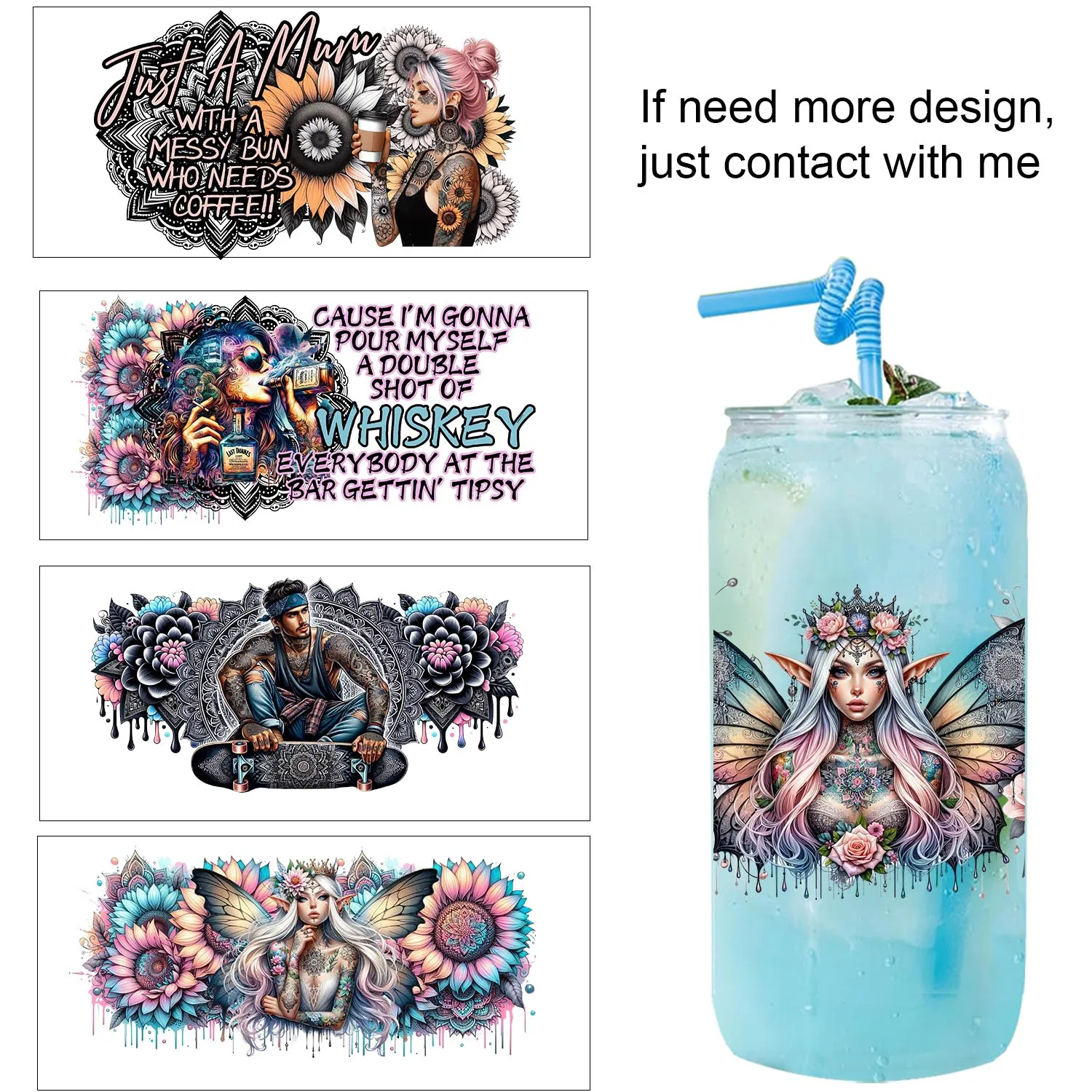 Cool Tattoo Girls Inspiring Quotes Theme Artwork UV DTF Sticker DIY Decals 3D transfers uvdtf stickers 16oz uv dtf cup wraps