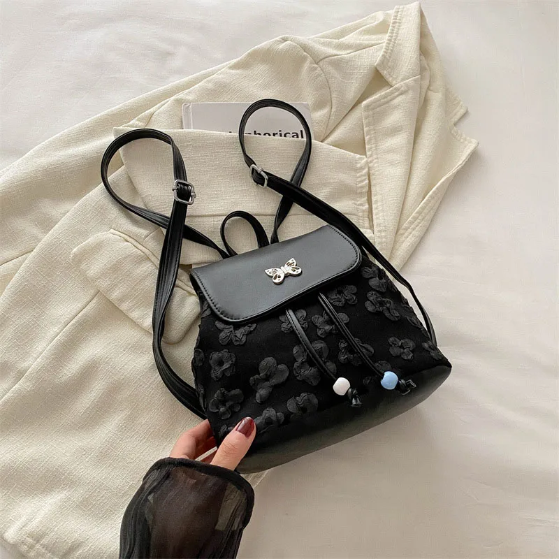 Butterfly Printed Womem Backpack New Retro Fashion Korean Version Versatile PU Leather Bag Large Capacity Backpack Top-handle