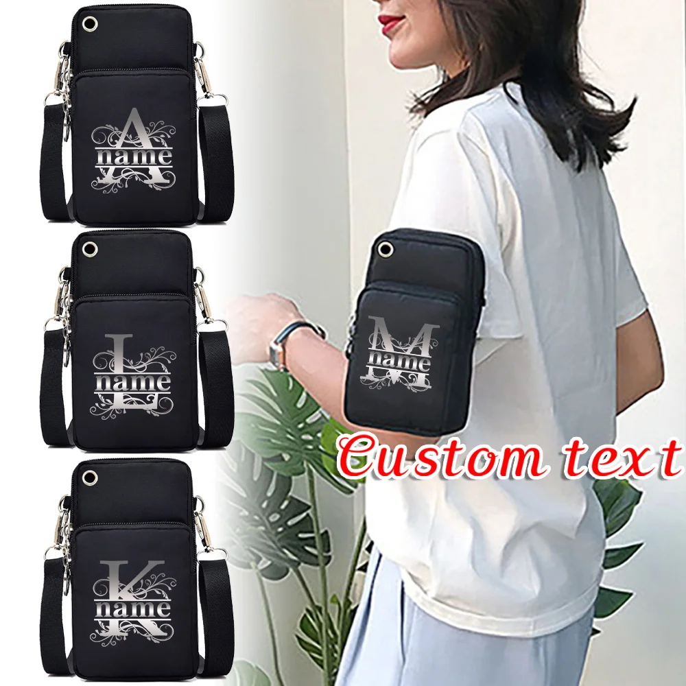

Personalized Black Phone Bag Sports Arm Bag Luggage Strap Crossbody Bag Handbag Fashionable Letter Printing Series